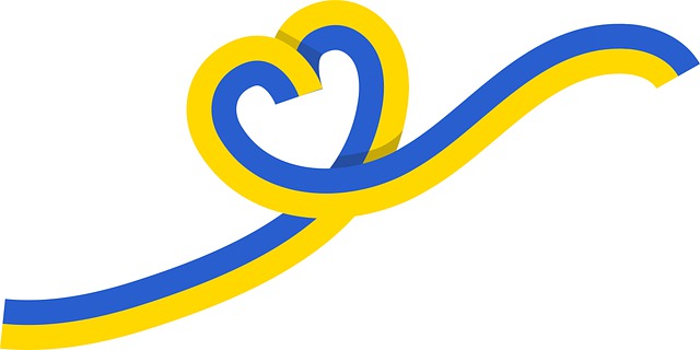 Ukrainan lipun väriset nauhat muodostavat sydämen.