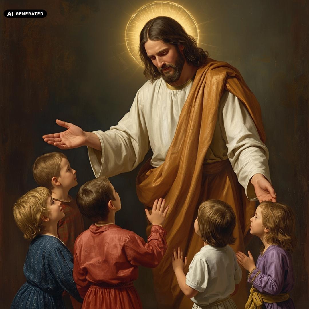 Jeesus siunaa lapsia.